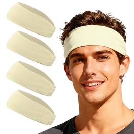 Unique Bargains - Sport Headbands for Men & Women, Stretchy Sweatband Absorbent Headbands, 4pcs - For Yoga/Sports/Running/Fitness/Cycling - Beige