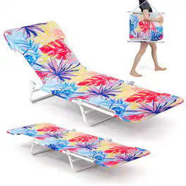 Costway - 2 PCS Outdoor Folding Chaise Lounge 5-position Lay Flat Beach Recliner - Multicolor