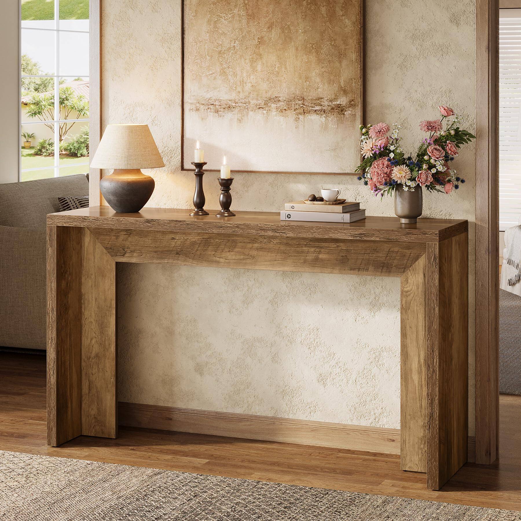 Alt View 5. Tribesigns - 55-Inch Farmhouse Console Table, Wooden Couch Table Behind Sofa with Storage, Narrow Long Entryway Hallway Table for Liv - Brown.