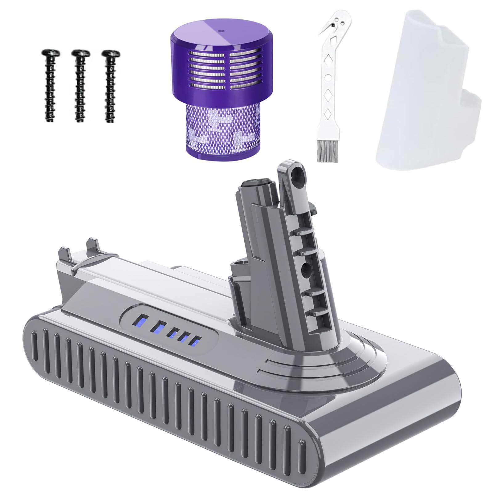 Front. Simple Plus+ - 25.2V Replacement for Dyson V10 Battery: 7000mAh Compatible with V10 Animal Absolute Motorhead SV12 Vacuum + Filter.