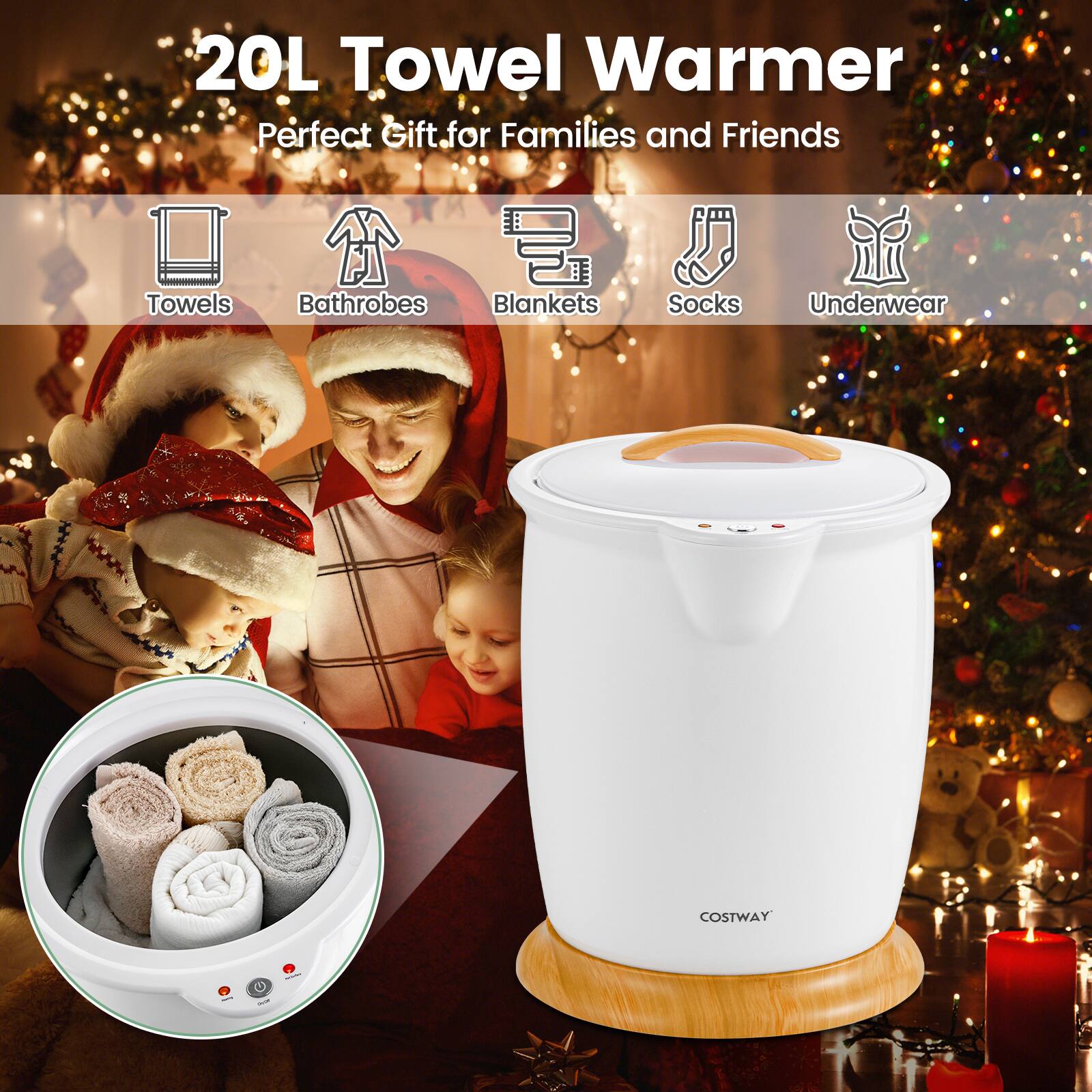 Alt View 1. Costway - Costway Bathroom Towel Warmer Bucket with Fragrance Holder & Auto Shut Off - White.