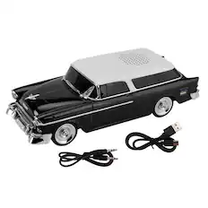 Front. Topteng - Retro Car Bluetooth Speaker – Dual Speakers, TWS, FM Radio & LED Party Lights - Black.