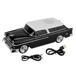 Topteng - Retro Car Bluetooth Speaker – Dual Speakers, TWS, FM Radio & LED Party Lights - Black