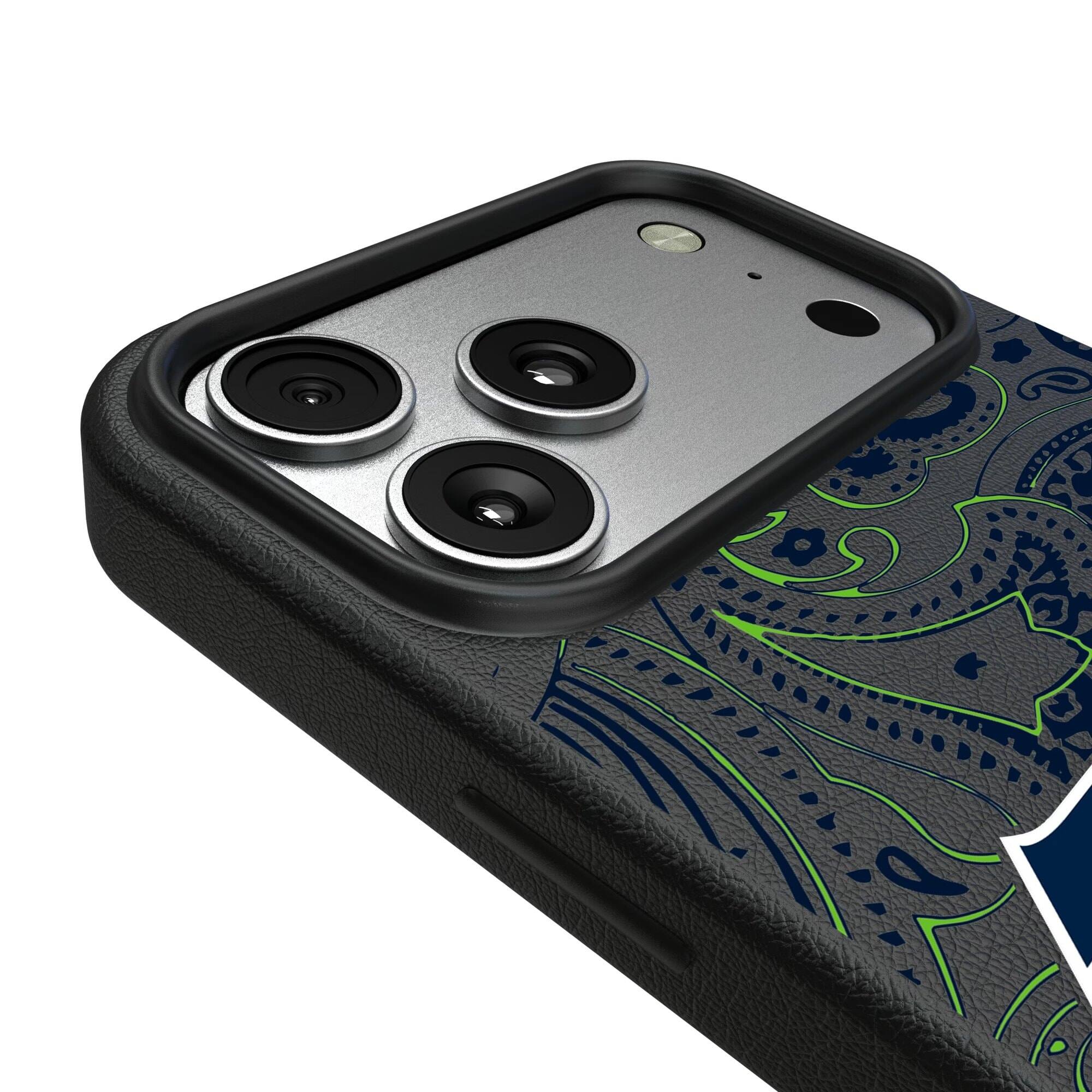 Alt View 2. Keyscaper - Seattle Seahawks Paisley iPhone Magnetic Bump Case - 16 Pro - Black.