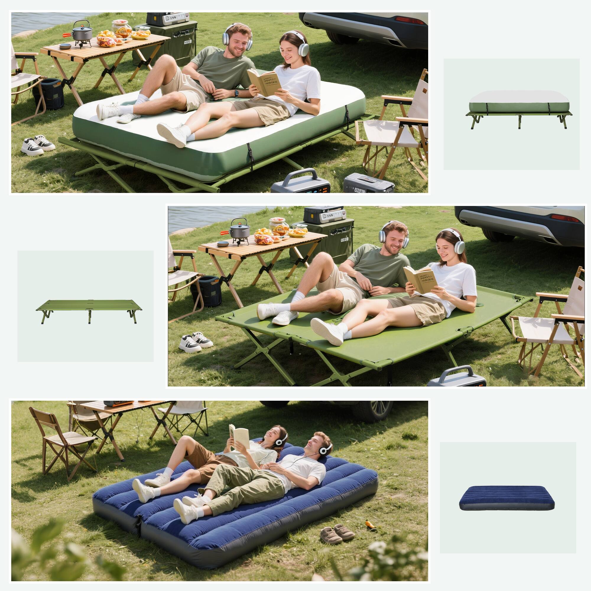 Alt View 4. Outsunny - Tent Cot, 4-in-1 Elevated Camping Bed Combo with Air Mattress, Bed Cover - Dark Green.