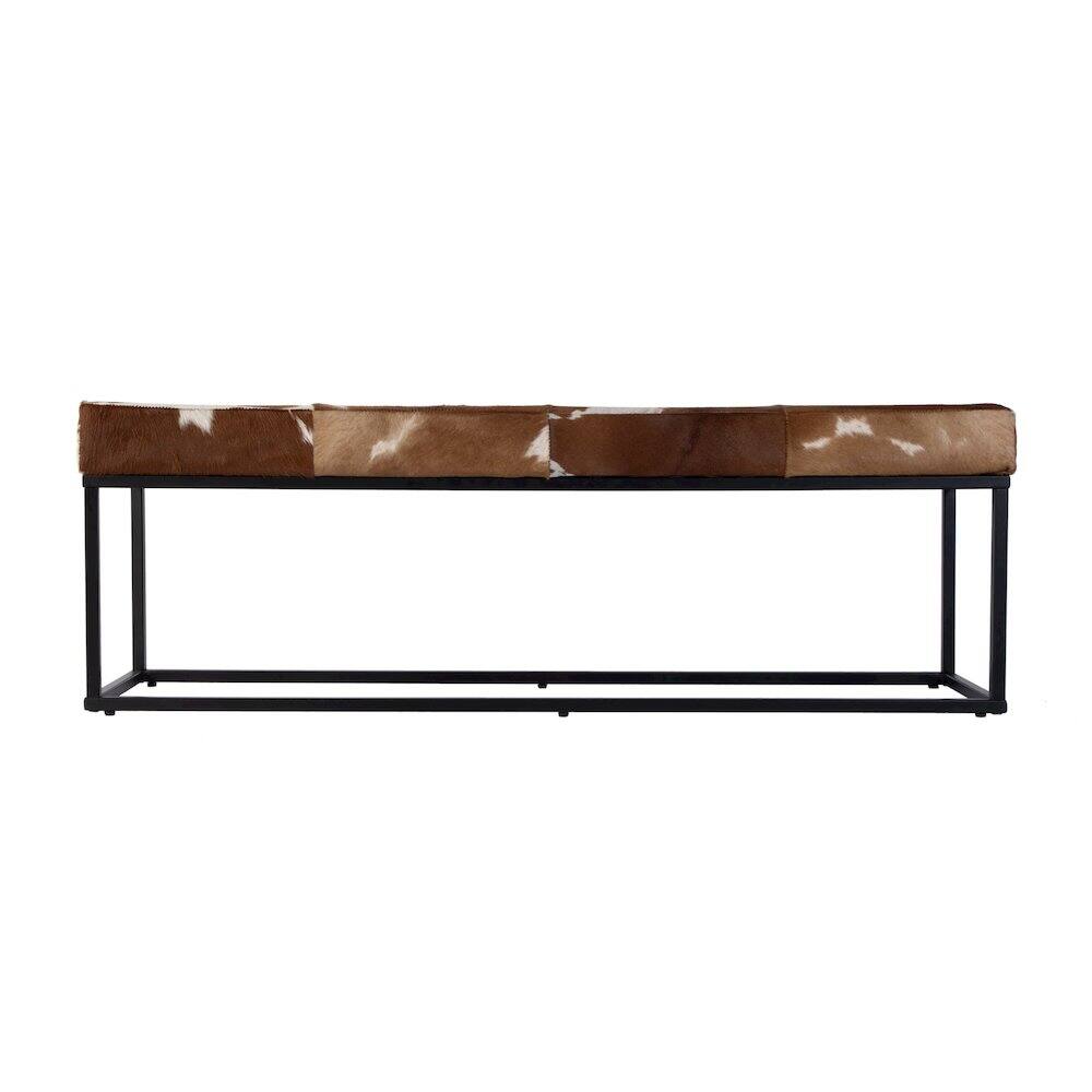 Angle. Butler Specialty - Stinson 54 in. W Hair on Hide and Iron Accent Bench - White,Black,Brown.