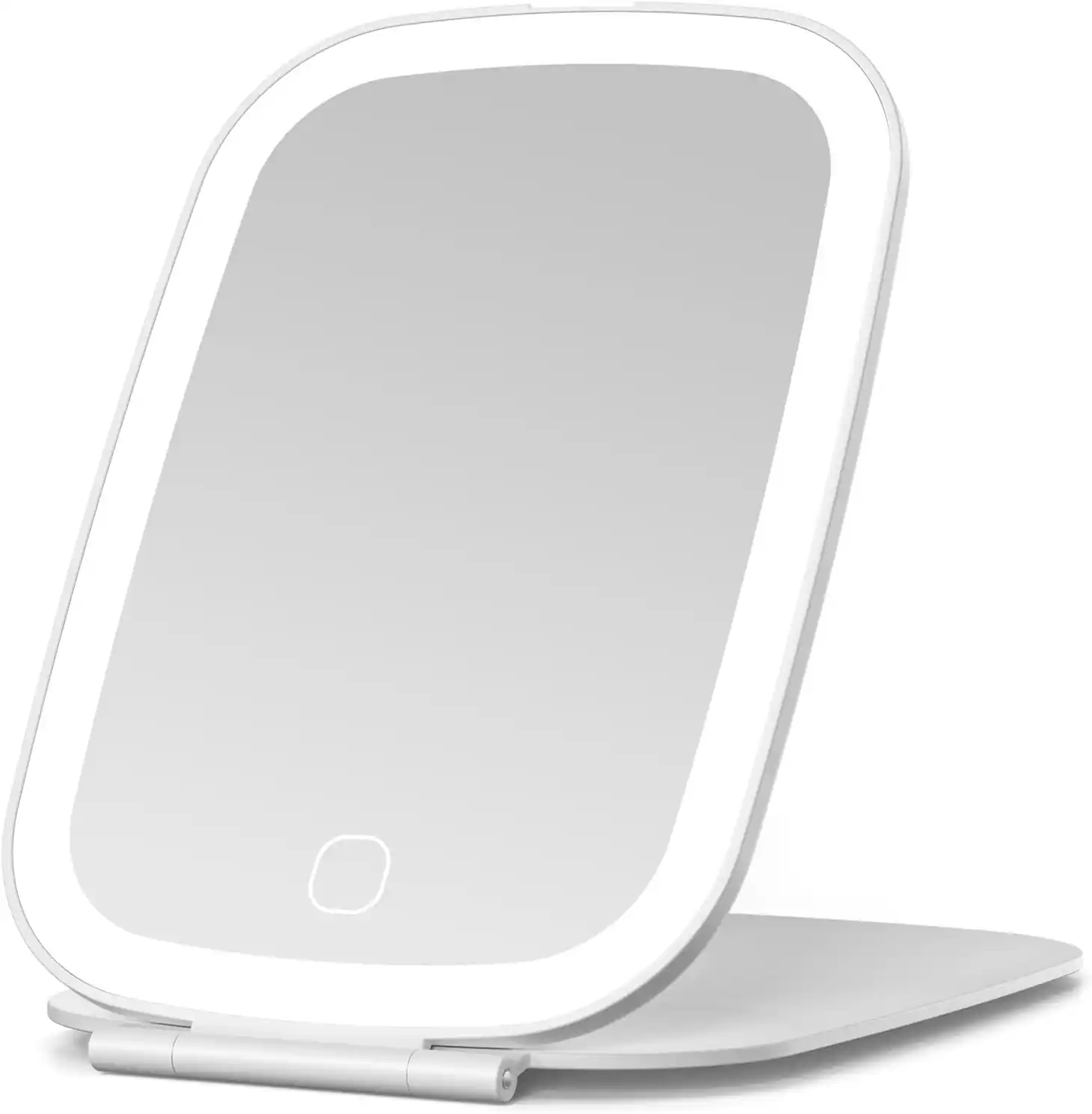 Stamp n Camp - Travel Makeup Mirror, Rechargeable Portable Mirror with Lights, 3 Color Lighting, 7.5 inch Ultra Thin and Lightweight - White