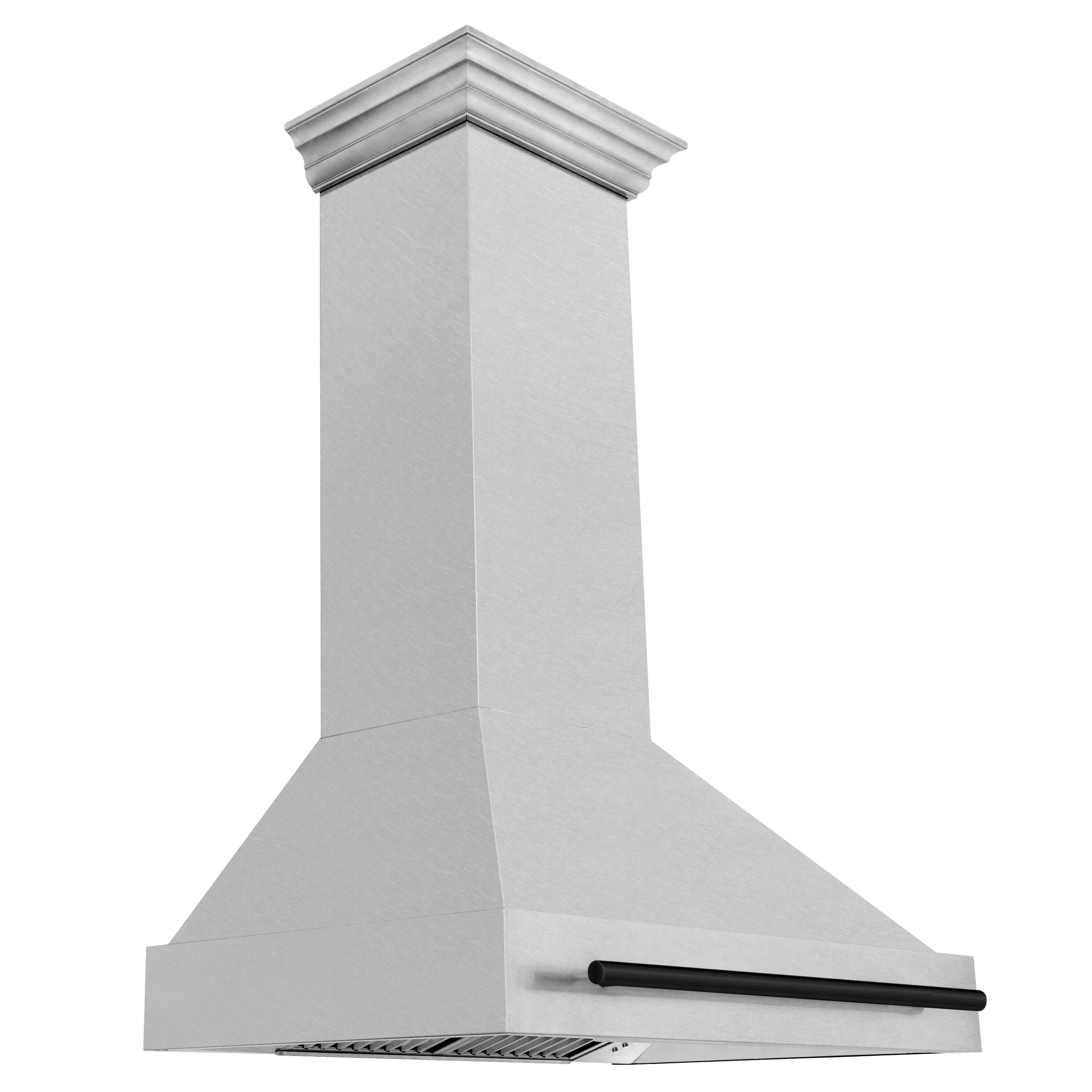 Left. ZLINE - ZLINE Autograph Edition 36 in. Satin Stainless Steel Wall Mount Range Hood with Matte Black Handle (8654SNZ-36-MB) - Satin Stainless Steel.