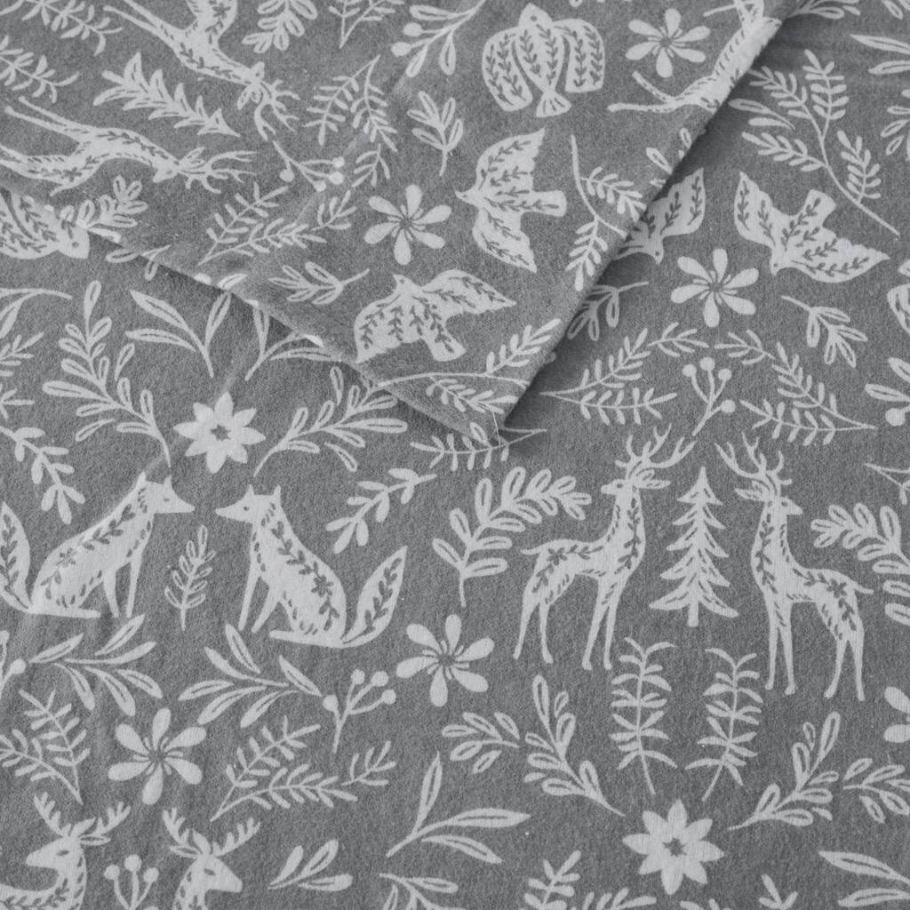 Alt View 5. Gracie Mills - Gracie Mills 4PC Dottie Oversized Flannel Sheet Set - Sage Winter Fauna.