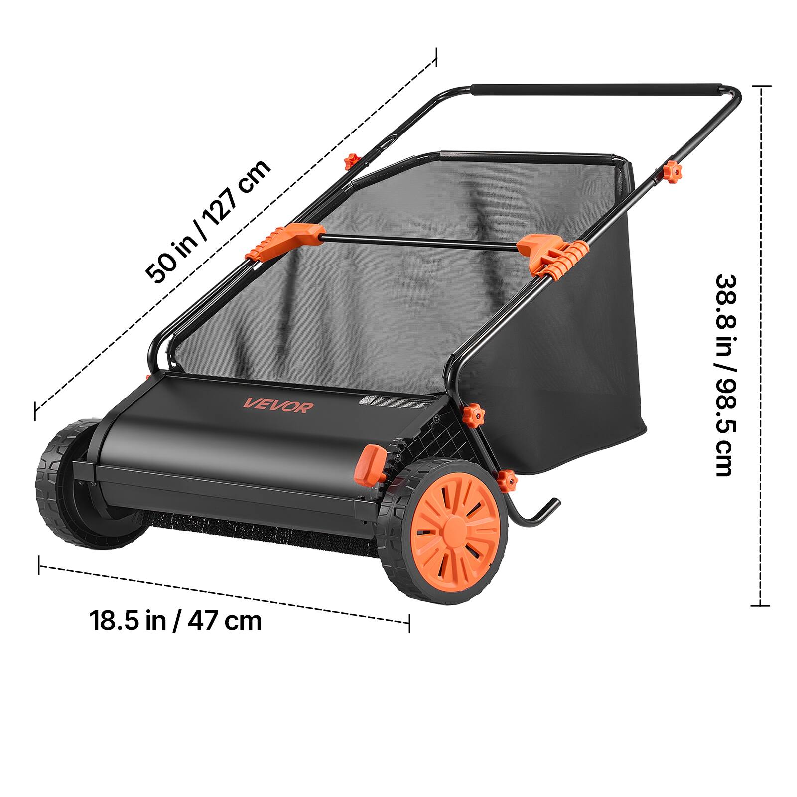 - 50 in / 127 cm
- 38.8 in / 98.5 cm
- 18.5 in / 47 cm