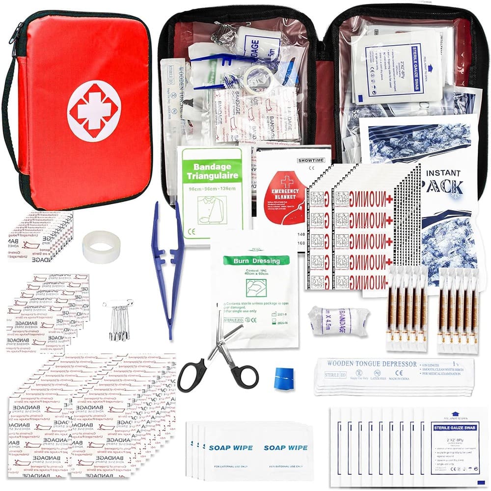 MOSZAR LLC - 300-Pc First Aid Kit for Car & Travel, Portable Red Emergency Survival Set