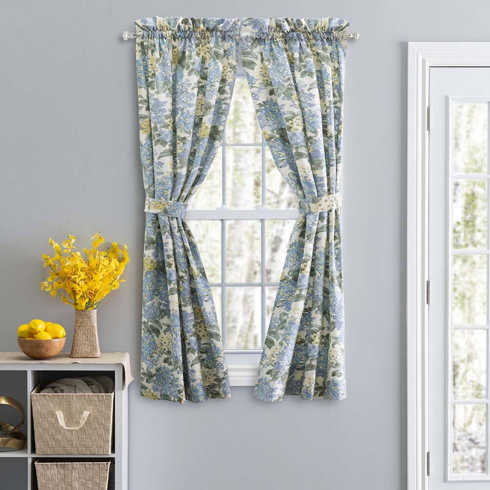 Left. Ellis Curtain - Ellis Hydrangea Classic Pattern Printed 1.5" Rod Pocket Window Tailored Tiers 68"x30" Blue - Blue.