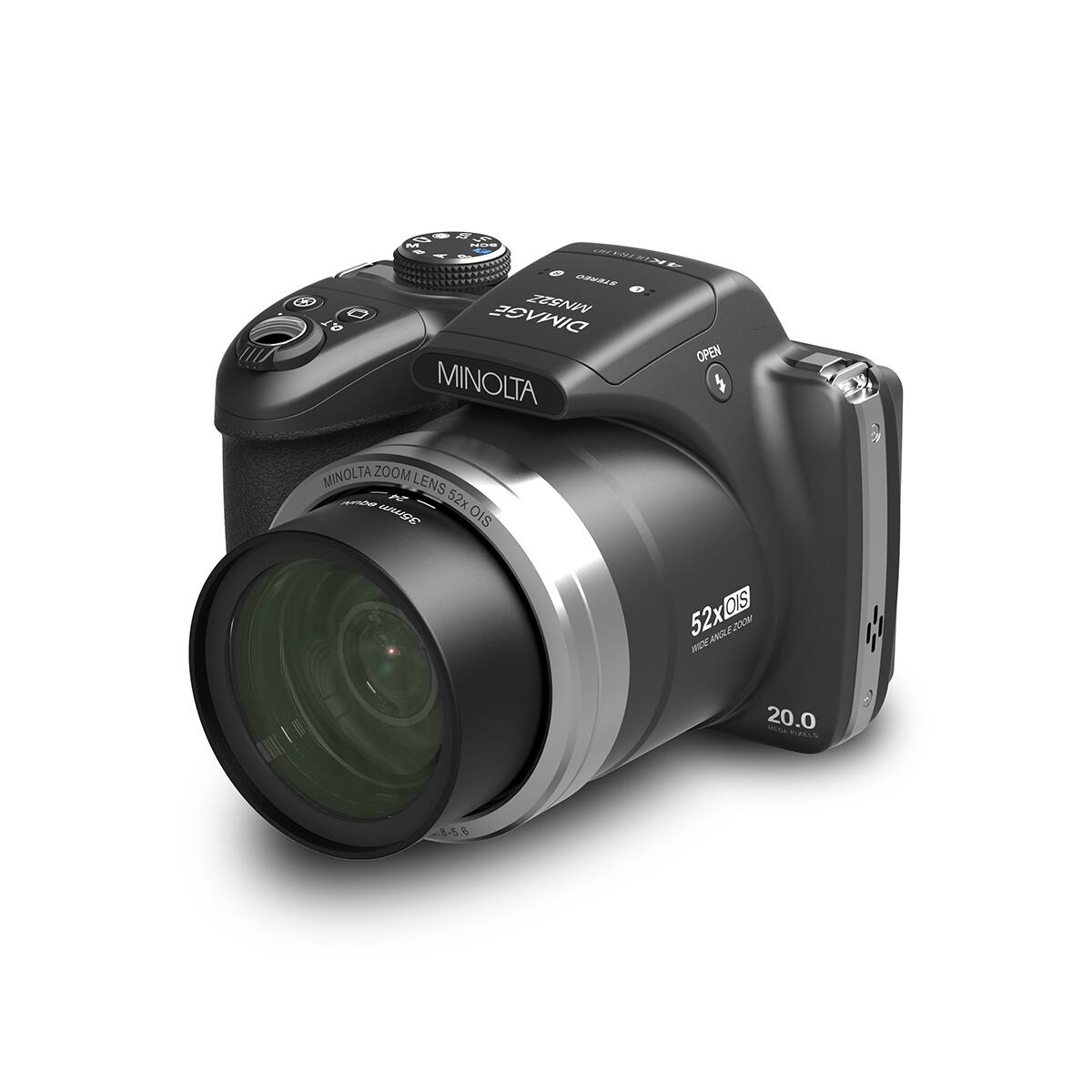 M
N NOT
STEREO DIMAGE MN52Z O.T MINOLTA MINOLTA ZOOM LENS 24-52x 35mm OIS
OPEN 52X WIDE ANGLE ZOOM 20.0 MEGAPIXELS 90%
8-5.6