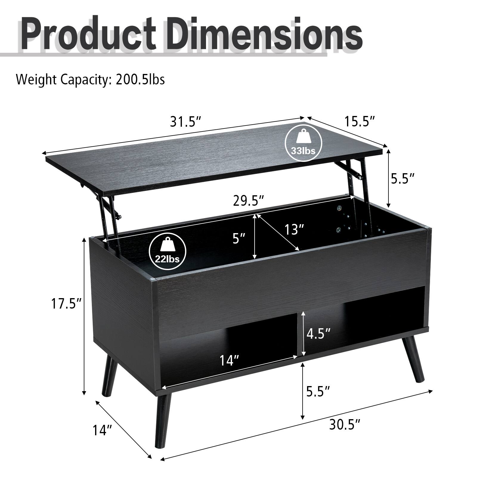 Product Dimensions:
- Weight Capacity: 200.5lbs
- Dimensions: 31.5" x 15.5" x 33lbs
- Material: Wood
- Shelf: 29.5" x 5.5" x 5"
- Drawer: 13" x 22lbs
- Shelf: 14" x 4.5" x 14"
- Drawer: 14" x 5.5" x 14"
- Shelf: 30.5"