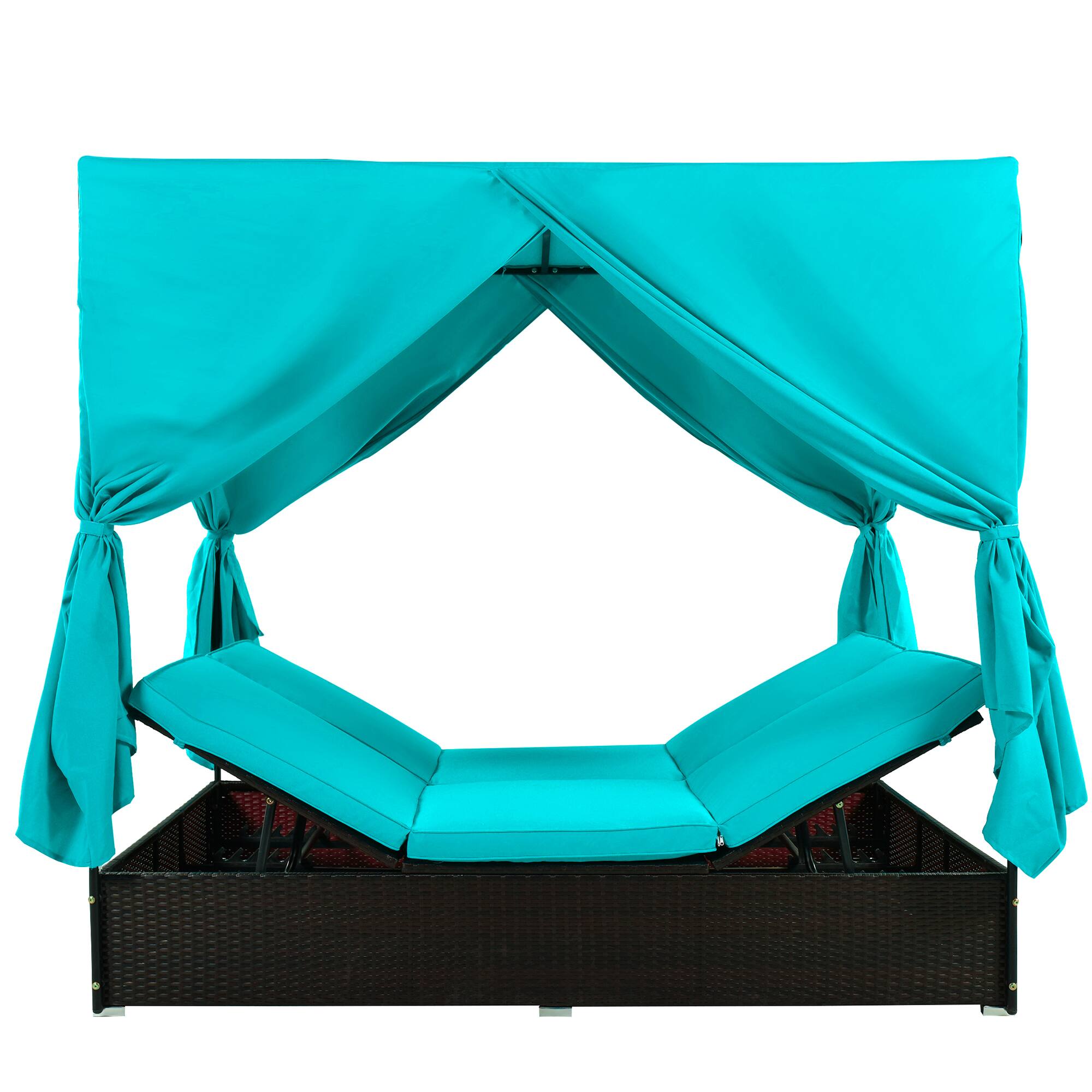 Alt View 1. Mondawe - Outdoor Double Chaise Lounge Daybed with Curtains and Adjustable Backrest - Blue.