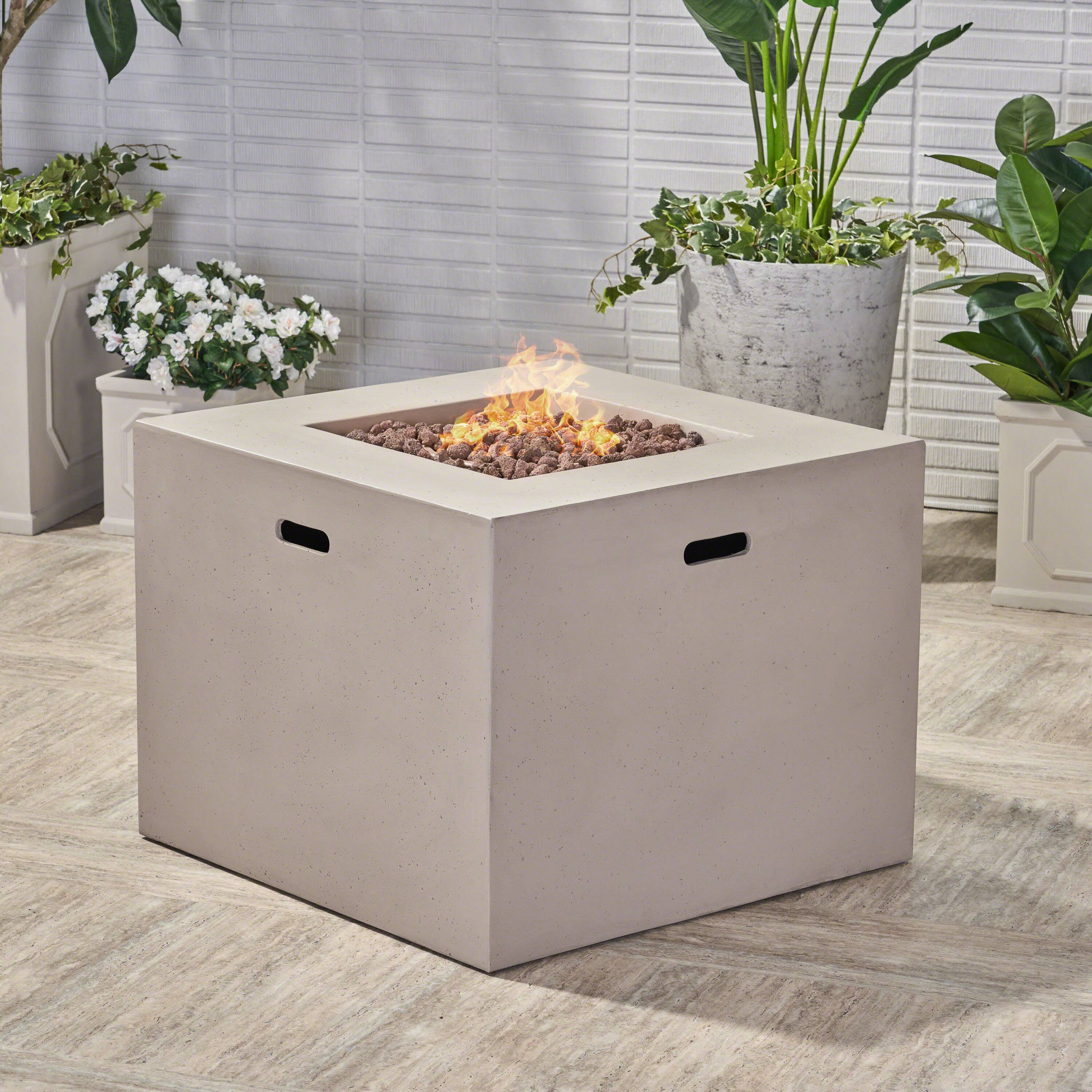 Front. APRILSOUL - AIDAN 31 inch SQUARE FIRE PIT 40000 BTU - LIGHT GREY.