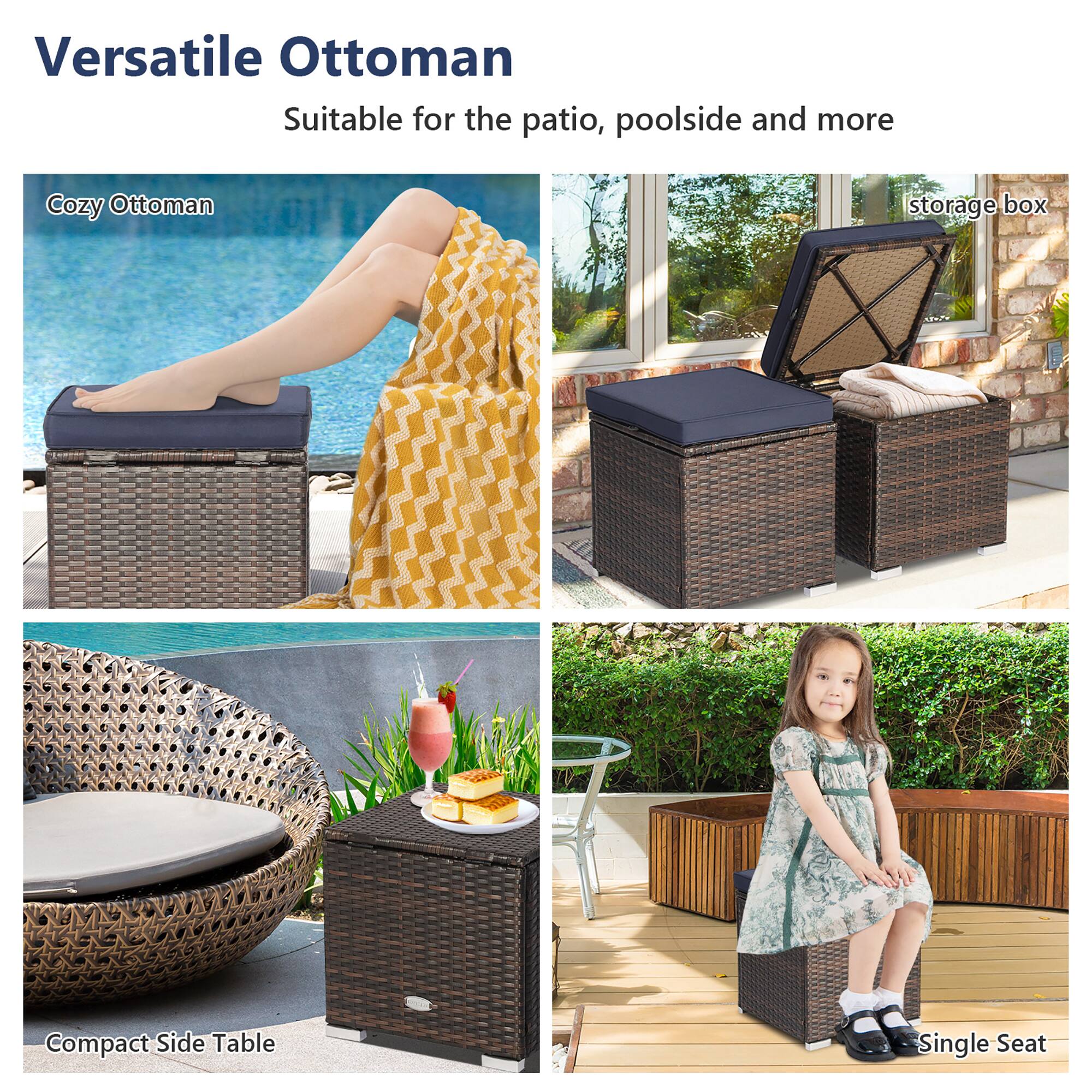 Versatile Ottoman Suitable for the patio, poolside and more Cozy Ottoman storage box Compact Side Table Single Seat