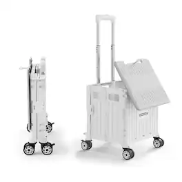Viviendo - 65L Foldable Utility Cart with 360° Wheels - Telescopic Handle & Sliding Cover, 72KG Capacity for Camping & Shopping - White