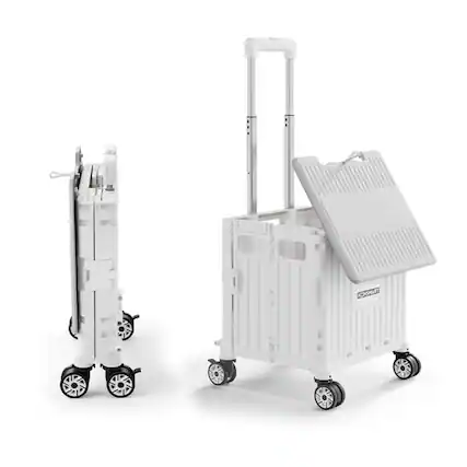 Front. Viviendo - 65L Foldable Utility Cart with 360° Wheels - Telescopic Handle & Sliding Cover, 72KG Capacity for Camping & Shopping - White.