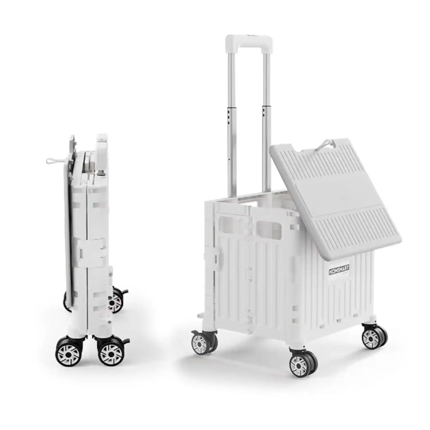 Front. Viviendo - 65L Foldable Utility Cart with 360° Wheels - Telescopic Handle & Sliding Cover, 72KG Capacity for Camping & Shopping - White.