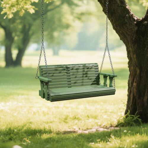 Alt View 6. Winado - ​4 FT Regular Style Wooden Swing with Hanging Chains for Oudoor Garden - Olive Green.