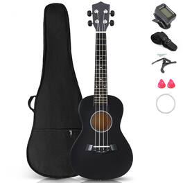 Winado - 23" Mahogany 4-String Soprano Ukulele Kit Includes Gig Bag, Strap, Picks, Strings and Cleaning Cloth - Black