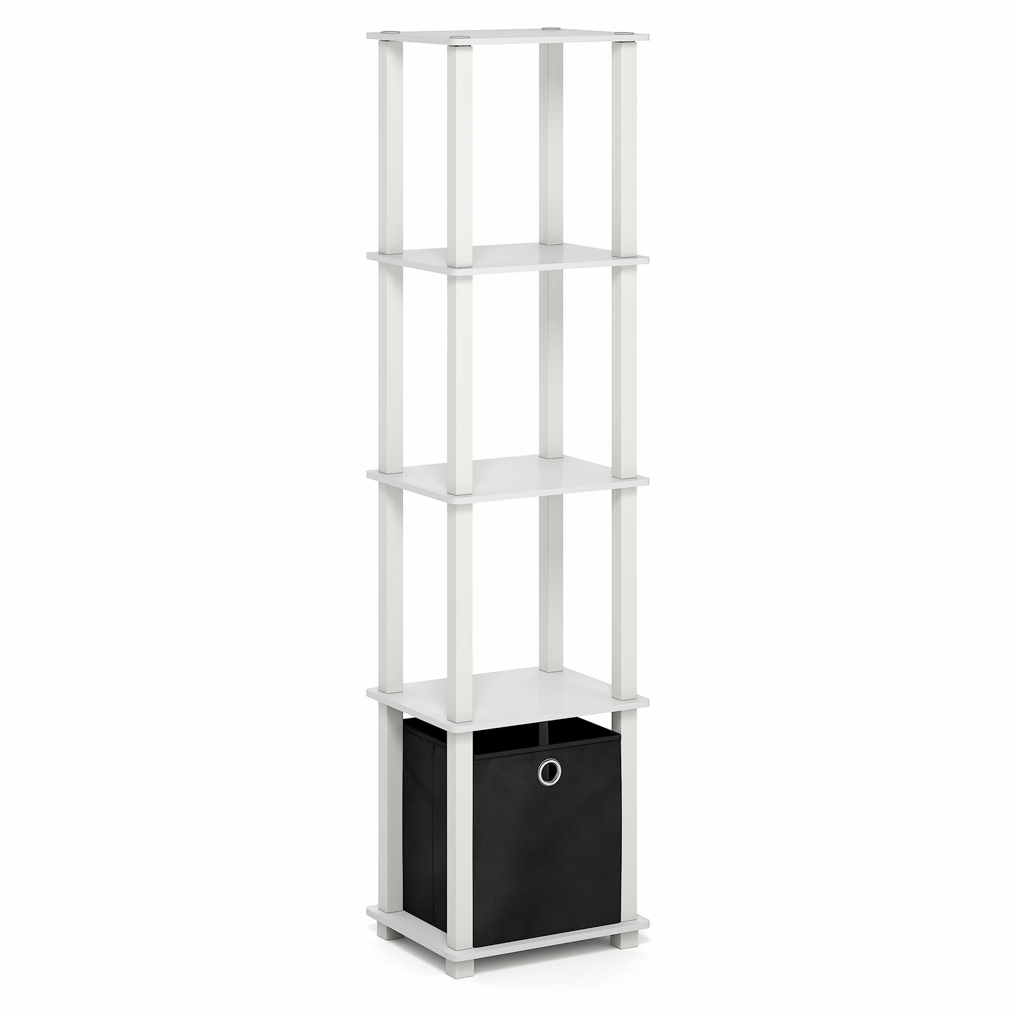 Alt View 5. Furinno - TURN-N-TUBE Book Shelf, 5-Tier Square Open Frame Display Shelf, Corner Storage Shelves, Shelving Unit with Storage Bin - White/White/Black.