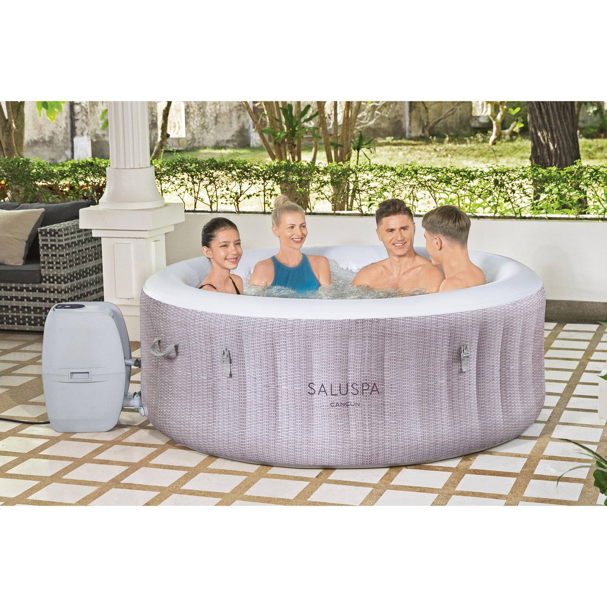 Angle. Bestway - 71 x 26 Inch 4 Person Inflatable Cancun AirJet Hot Tub Pool Spa - Gray.