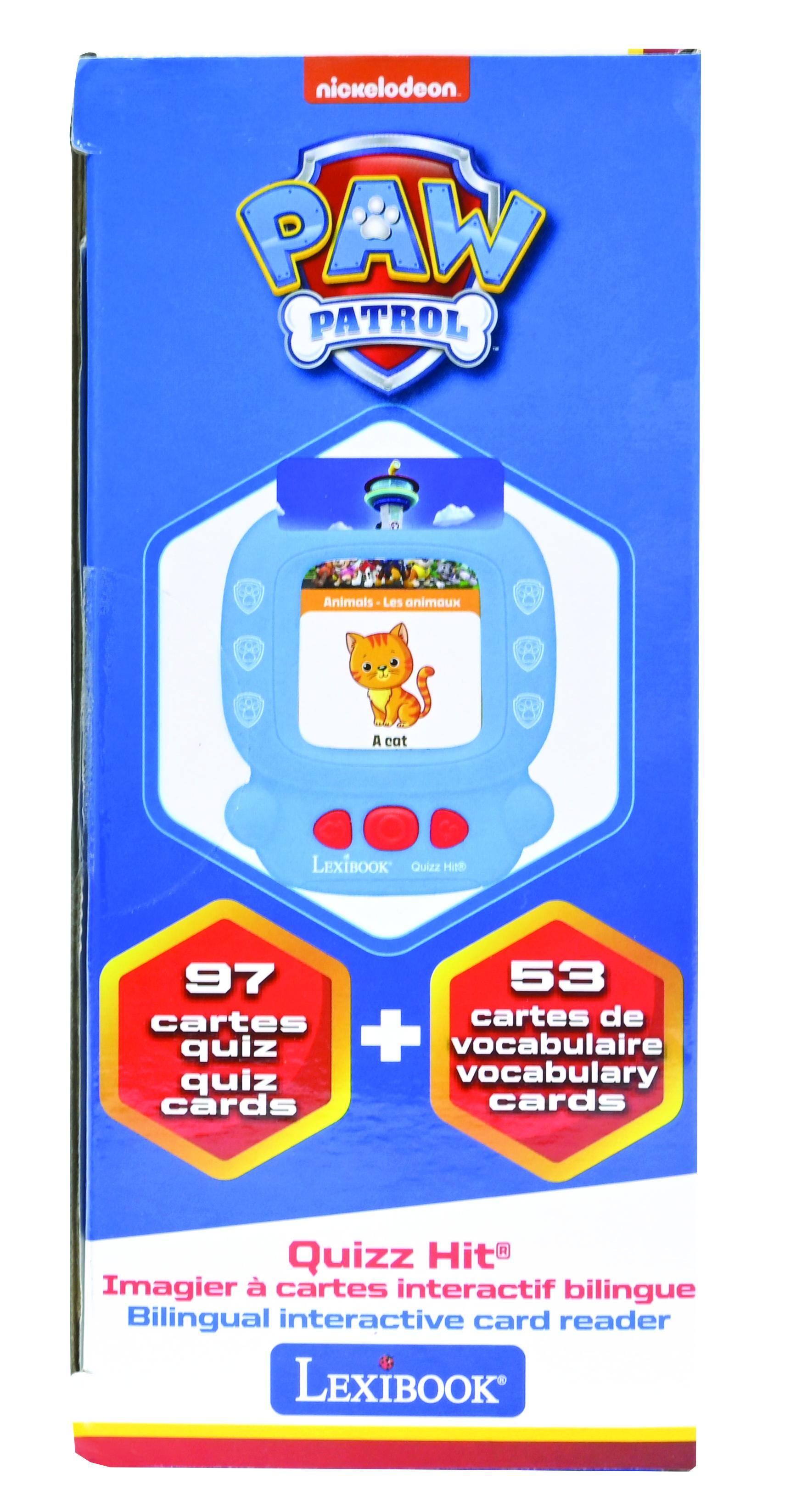 nickelodeon PAW PATROL Animals Les animaux A cot LEXIBOOK Quizz Hit 97 53 cartes cartes de quiz + vocabulaire quiz vocabulary cards cards Quizz Hit Imagier cartes interactif bilingue Bilingual interactive card reader LEXIBOOK