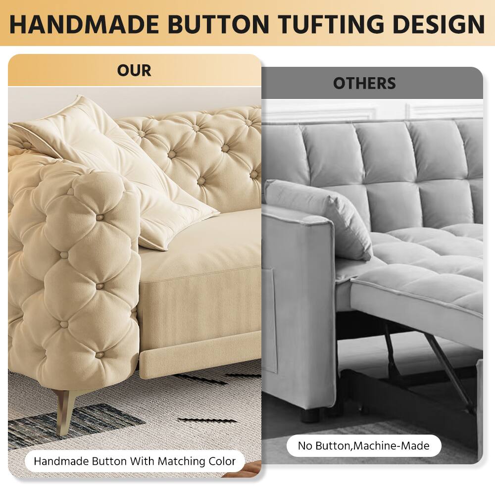 HANDMADE BUTTON TUFTING DESIGN

OUR  
Handmade Button With Matching Color

OTHERS  
No Button, Machine-Made