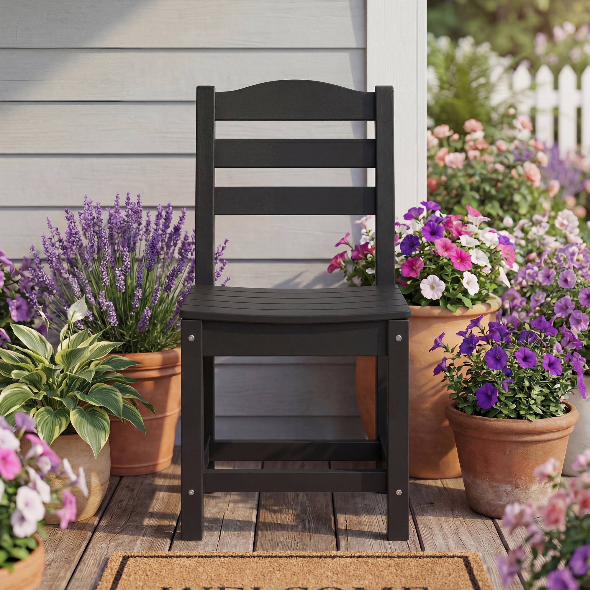 Alt View 1. Famapy - Pairs of HDPE Outdoor Armless Dining Chair - 4 Colors Weatherproof Patio Chair for Garden, Poolside 330LBS Capacity - Black.