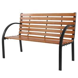 Hivvago - Black Metal Frame Outdoor Wood Slat Garden Bench with Curved Armrests - Natural