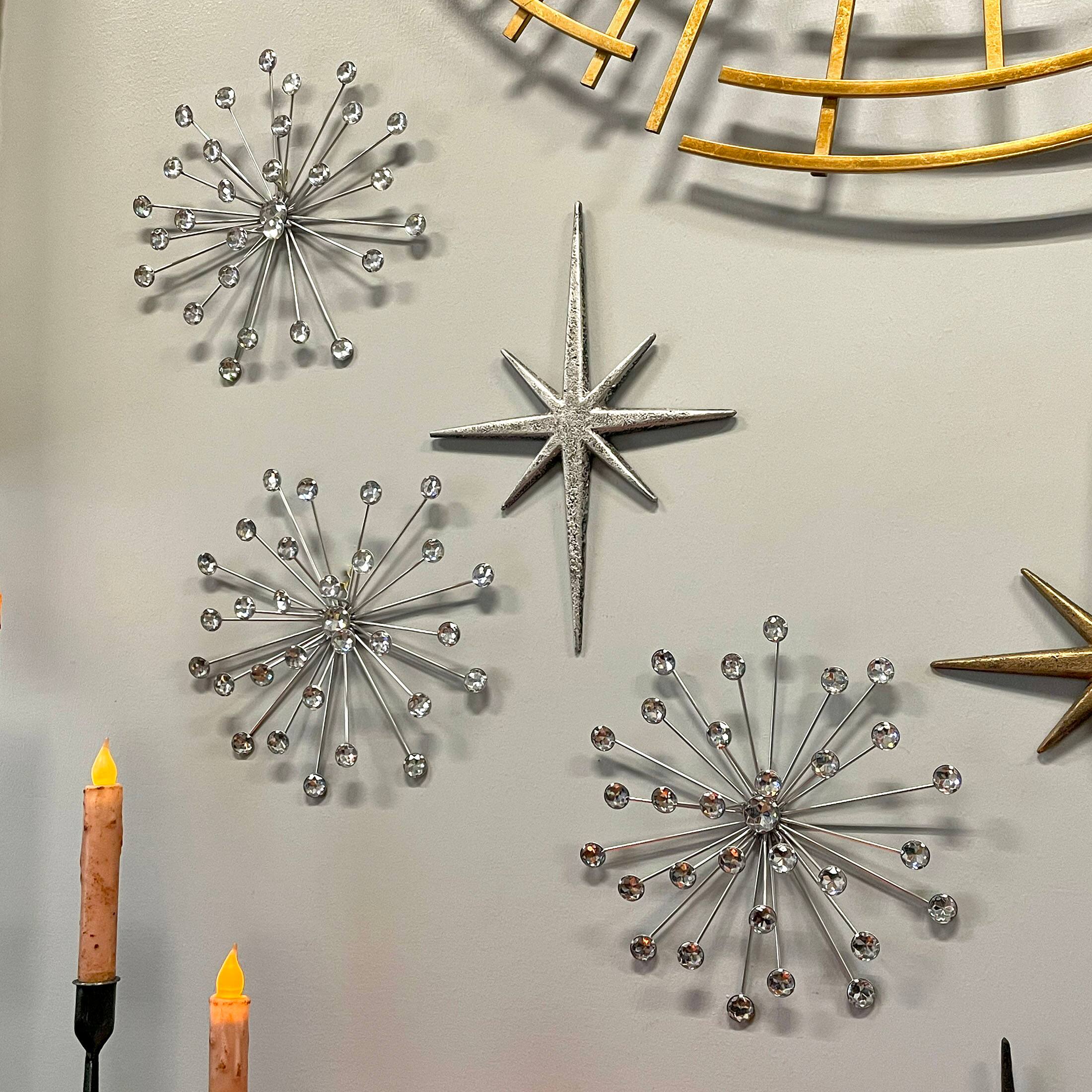 Alt View 3. Zeckos - Set Of 6 Silver Starburst Jeweled Metal Decorative Wall Art Hangings - Silver.