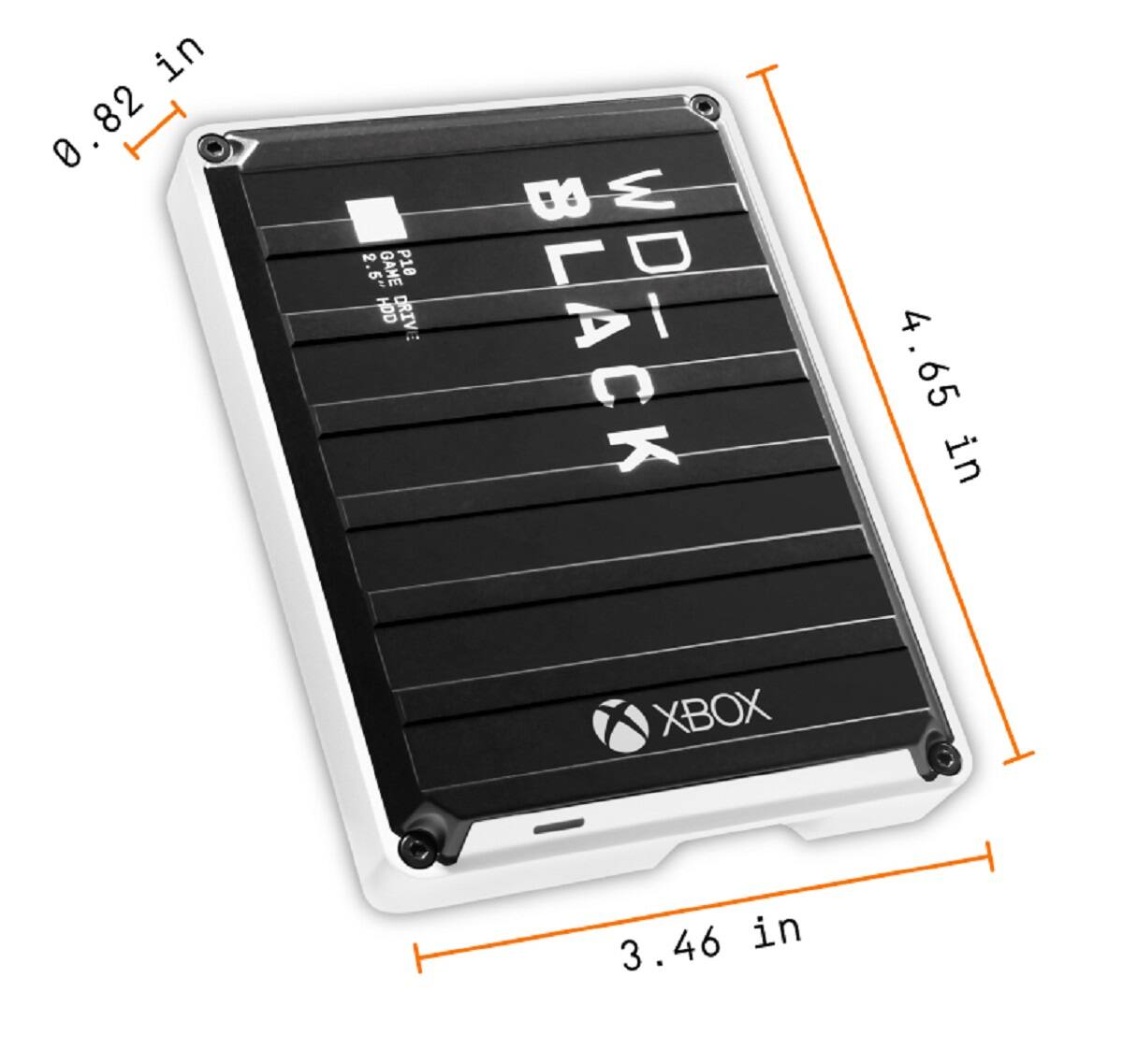 Angle. WD - BLACK P10 Game Drive for Xbox 4TB External USB 3.2 Gen 1 Portable Hard Drive - Black With White Trim.