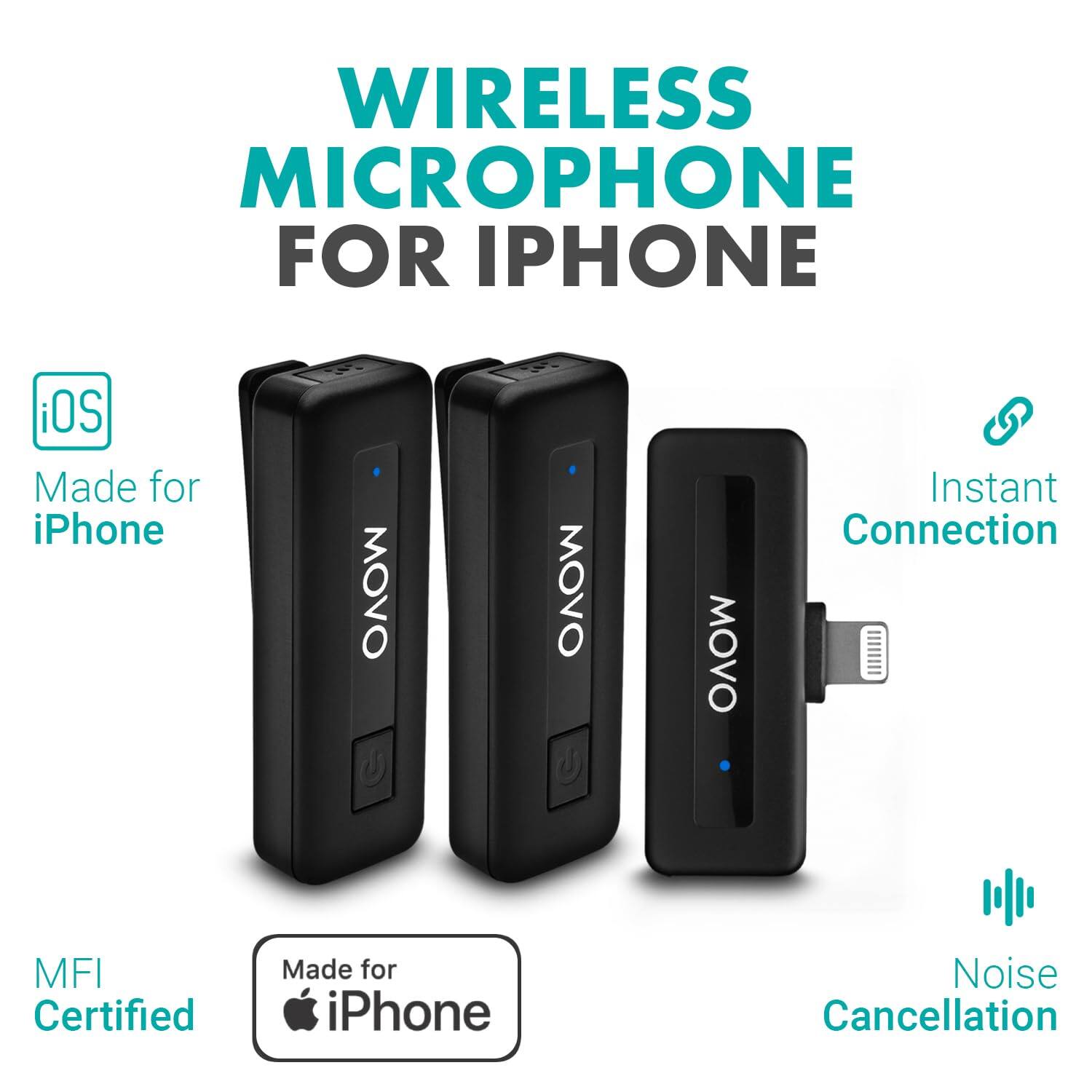 WIRELESS MICROPHONE FOR IPHONE

- Made for iPhone
- Instant Connection
- MFI Certified
- Noise Cancellation

iOS
Made for iPhone

MFI Certified
Made for iPhone