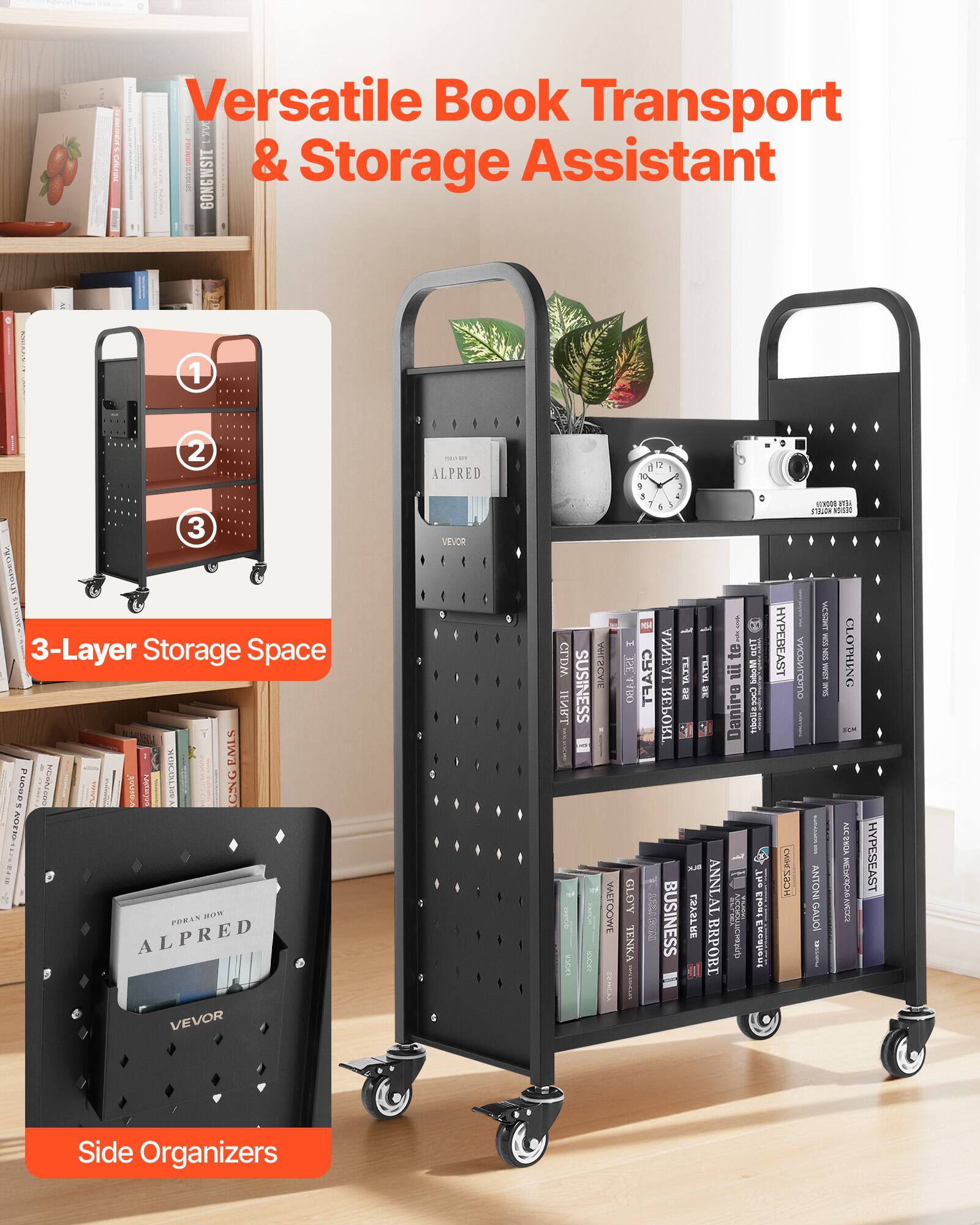 Versatile Book Transport & Storage Assistant

3-Layer Storage Space

Side Organizers
