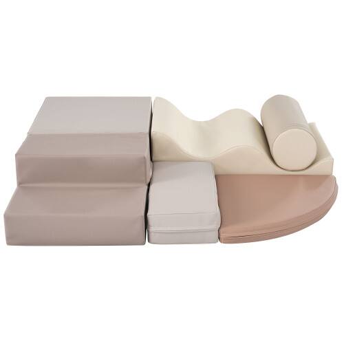 Front. Akoasm - 6 in 1 Soft Play Equipment Climb and Crawl Playground for Kids, Beige - Beige.