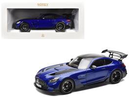 2021 Mercedes-Benz AMG GT Black Series with Carbon Top and Hood Stripes 1/18 Diecast Model Car by Norev - Blue Metallic