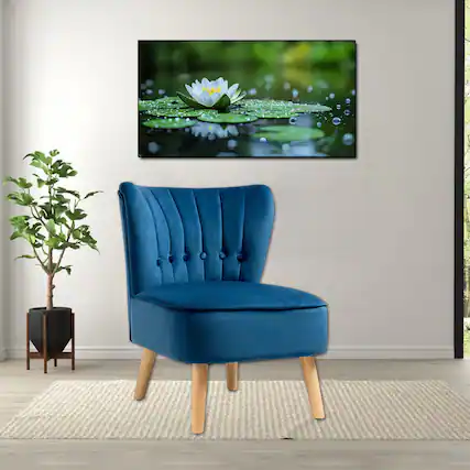 Front. Hivvago - Contemporary Tufted Velvet Armless Chair with Wooden Legs - Blue.