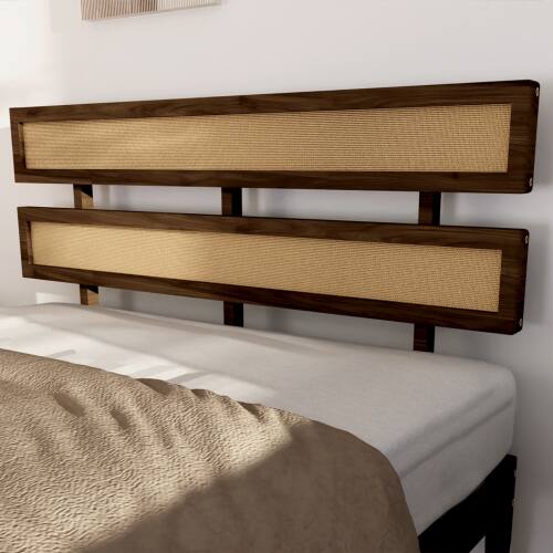 Alt View 5. Winado - Rattan Bed Frame with Headboard Boho Wooden Platform Panel Bed with Underbed Storage for Bedroom No Box Spring Needed - Brown.