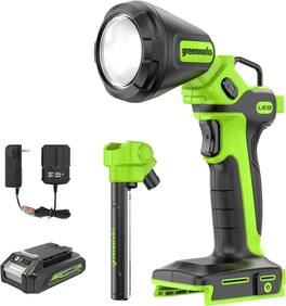 Greenworks - 24V 2-in-1 Work Light, (2) Interchangeable Light Heads, 650 Lumen LED, 2Ah Battery and Charger Included - Green