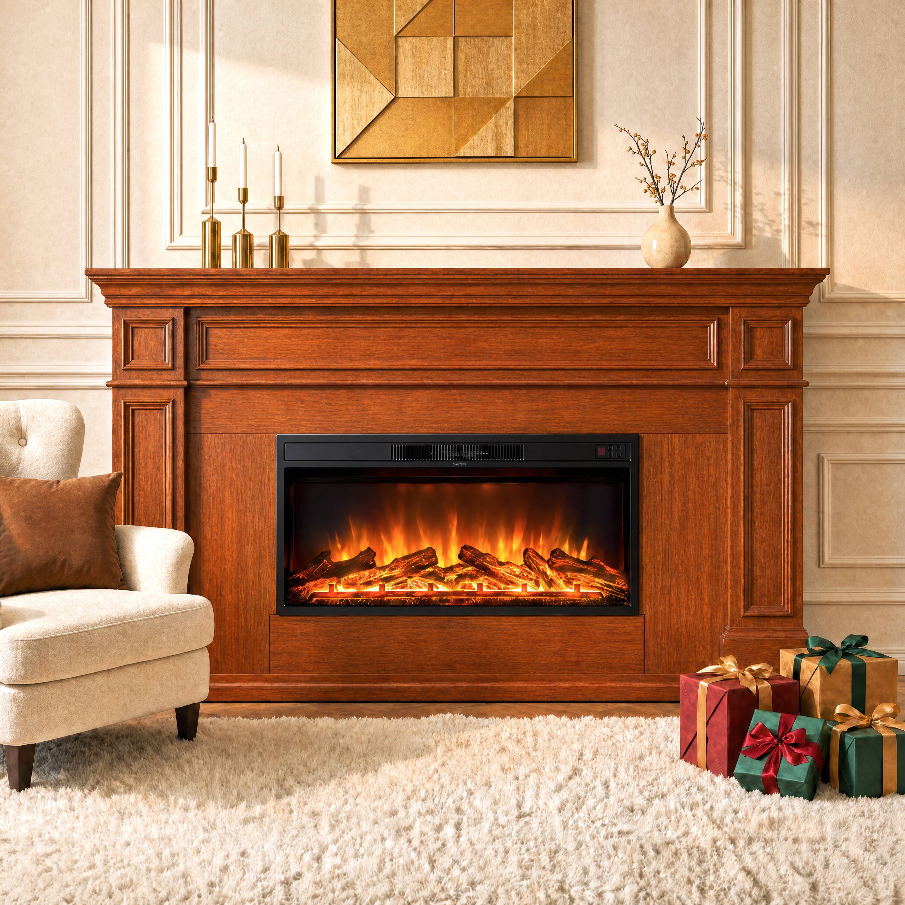 Alt View 1. Mondawe - 36" Recessed Electric Fireplace with 12 Flame Colors, 750W/1500W Heater, Remote Control and Timer - Black.