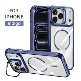 Dteck - Magnetic Case for Apple iPhone 17 Pro Max with Integrated Camera Ring Stand, Clear Shockproof Protective Hybrid Cover - Blue
