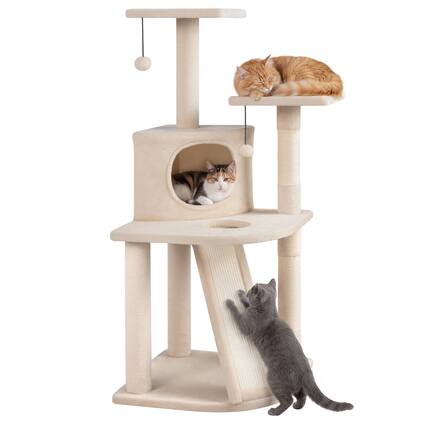 Front. Gymax - Gymax Cat Tree Multi-Level Cat Tower w/ Top Perches & Cozy Condo Climbing Ladder Beige.