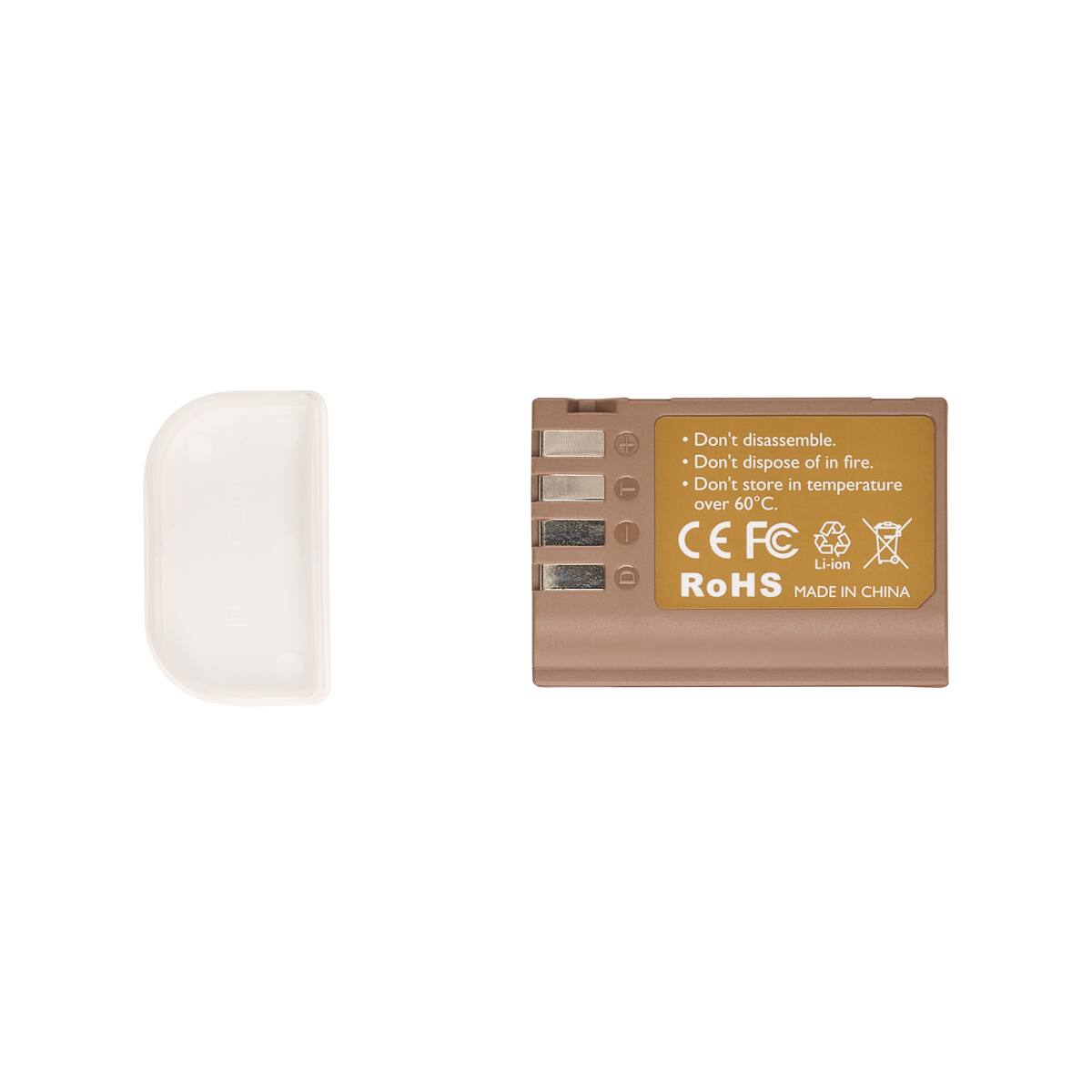 Don't disassemble.  
Don't dispose of in fire.  
Don't store in temperature over 60°C.  
CE FC Li-ion RoHS MADE IN CHINA