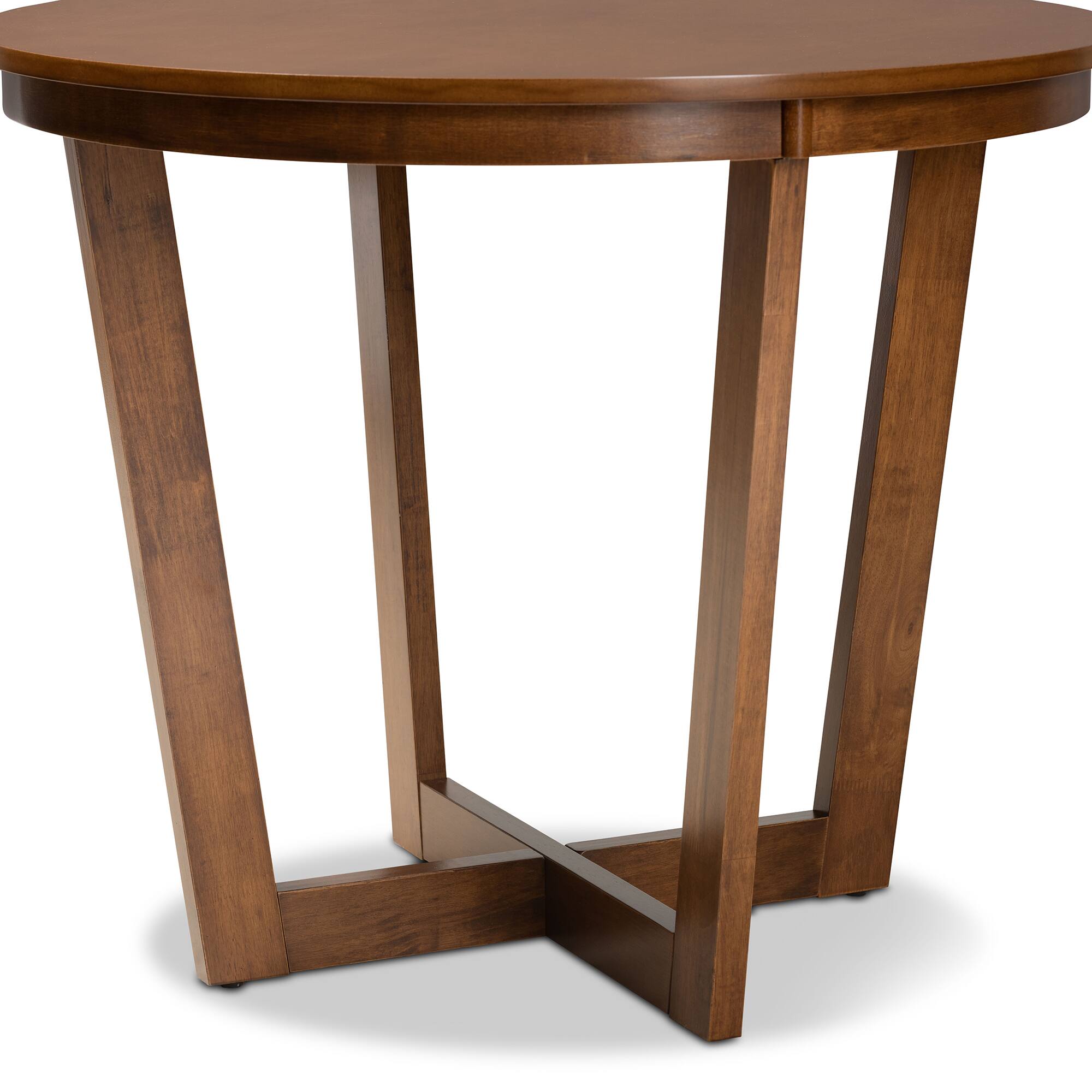 Back. Baxton Studio - Alayna Modern and Contemporary Finished 35-Inch-Wide Round Wood Dining Table - Walnut.