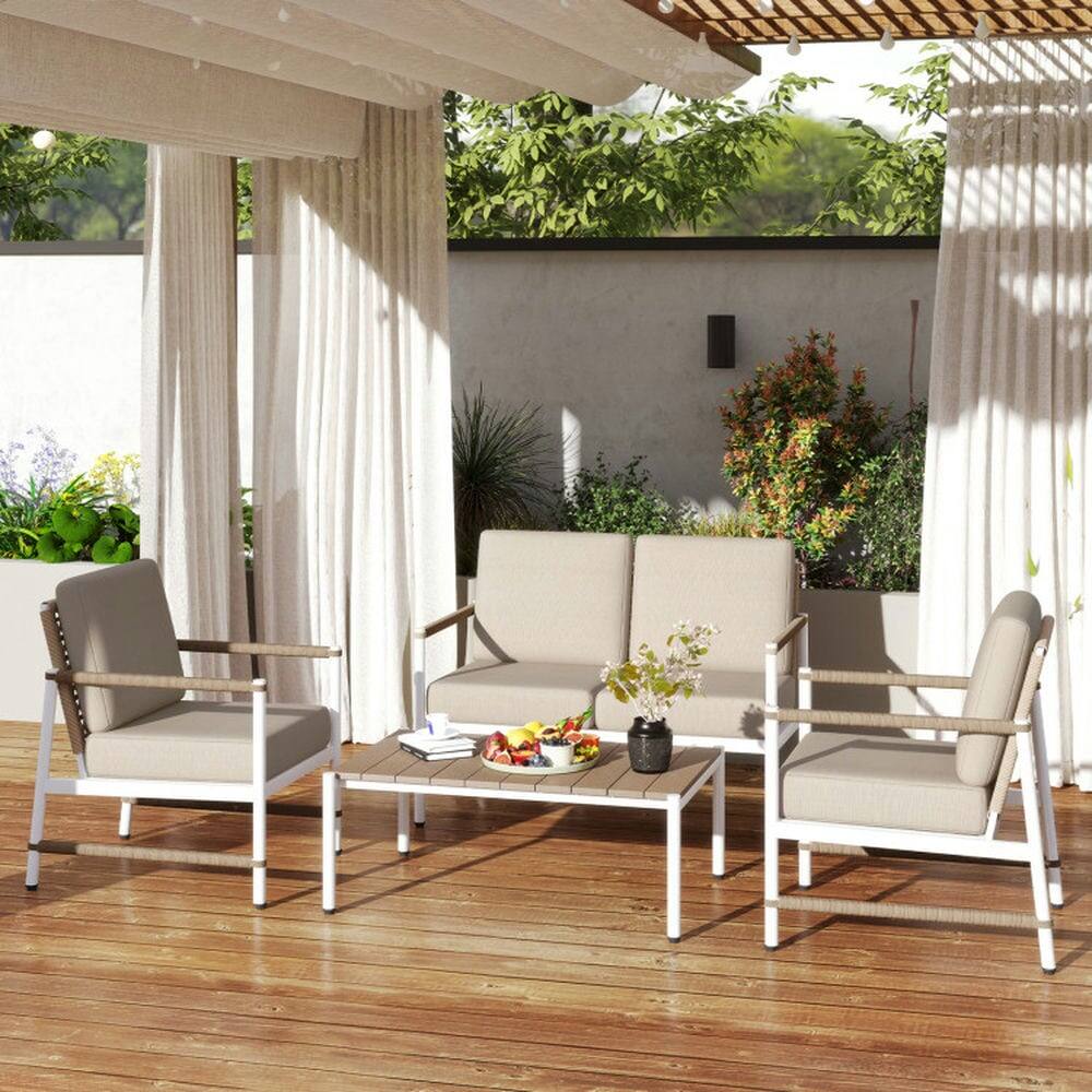 Alt View 6. Pefilos - 4 Pieces Patio Furniture Set with Thick Cushions and a Coffee Table, Patio Furniture Set for Outdoor as Garden, Yard - Gray.