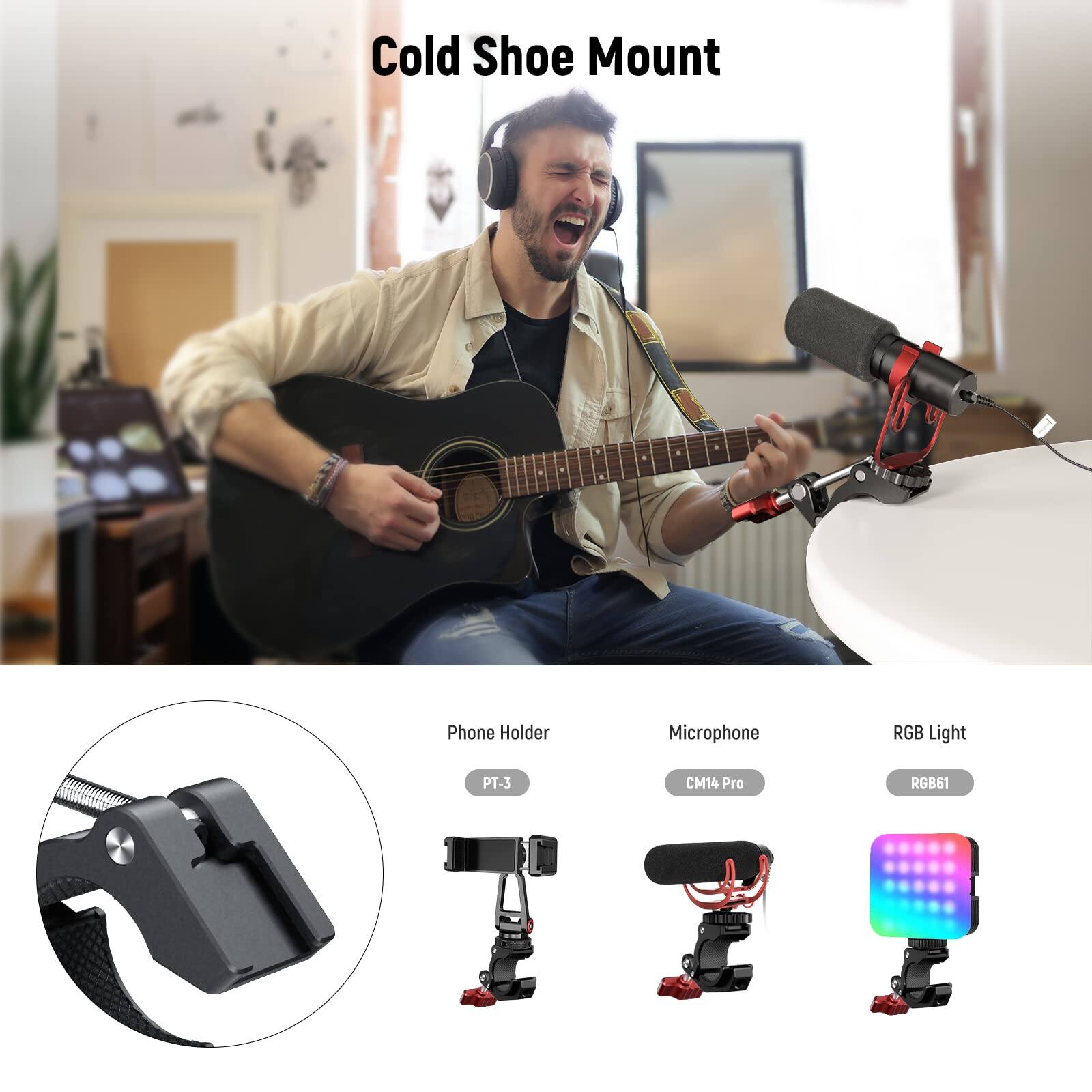 Cold Shoe Mount Phone Holder Microphone RGB Light  
PT-3 CM14 Pro RGB61