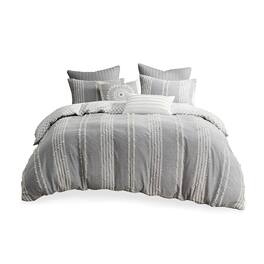Gracie Mills - Trujillo 3-Piece Embroidered Stripes Cotton Jacquard Duvet Cover Set - Gray