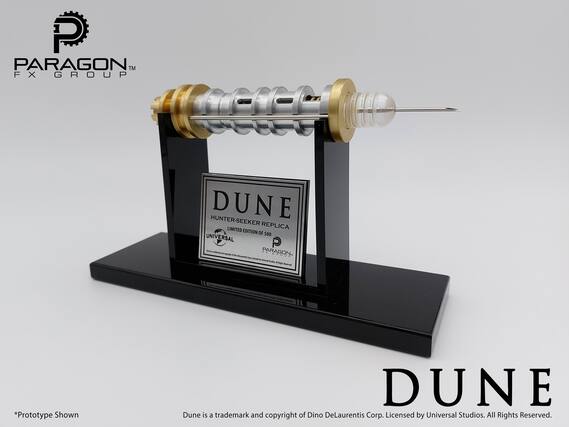 PARAGON™ FX GROUP
DUNE HUNTER-SEEKER REPLICA LIMITED EDITION OF 500 UNIVERSAL
*Prototype Shown
Dune is a trademark and copyright of Dino DeLaurentis Corp. Licensed by Universal Studios. All Rights Reserved.